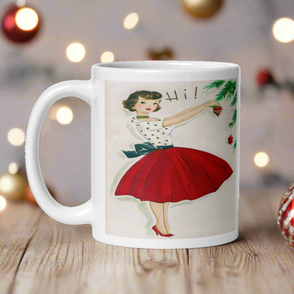 Christmas Lady Decorating Tree Glossy Coffee Mug