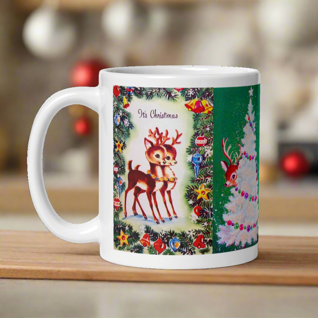 Christmas Mug Reindeer Collage Retro Vintage Glossy Coffee Mug