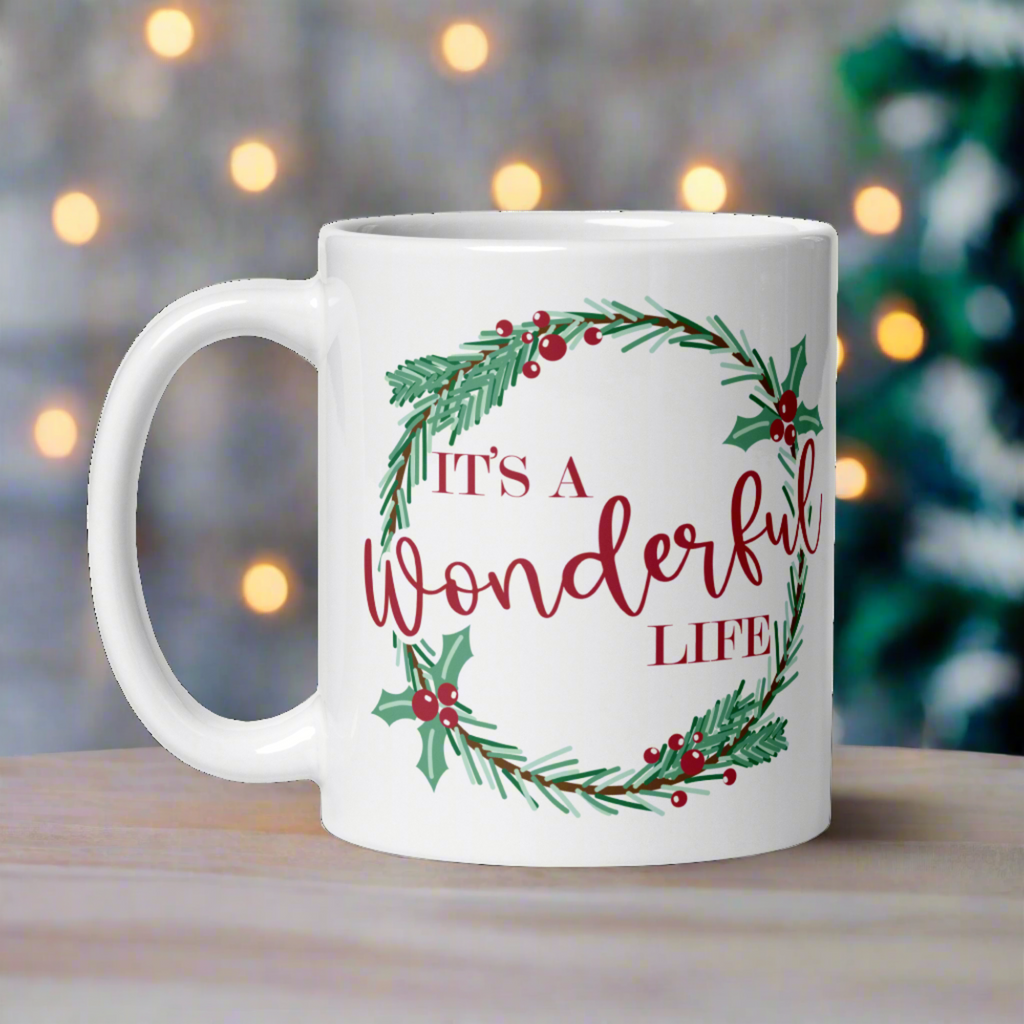 It’s A Wonderful Life Holly Wreath Christmas Glossy Coffee Mug