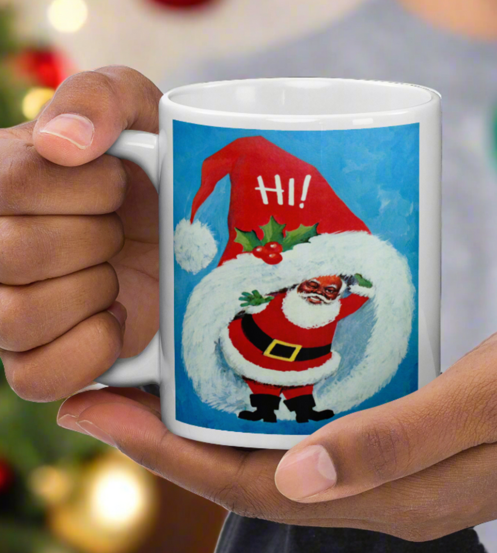 Hi Winking Retro Vintage Black Santa Glossy Coffee Mug