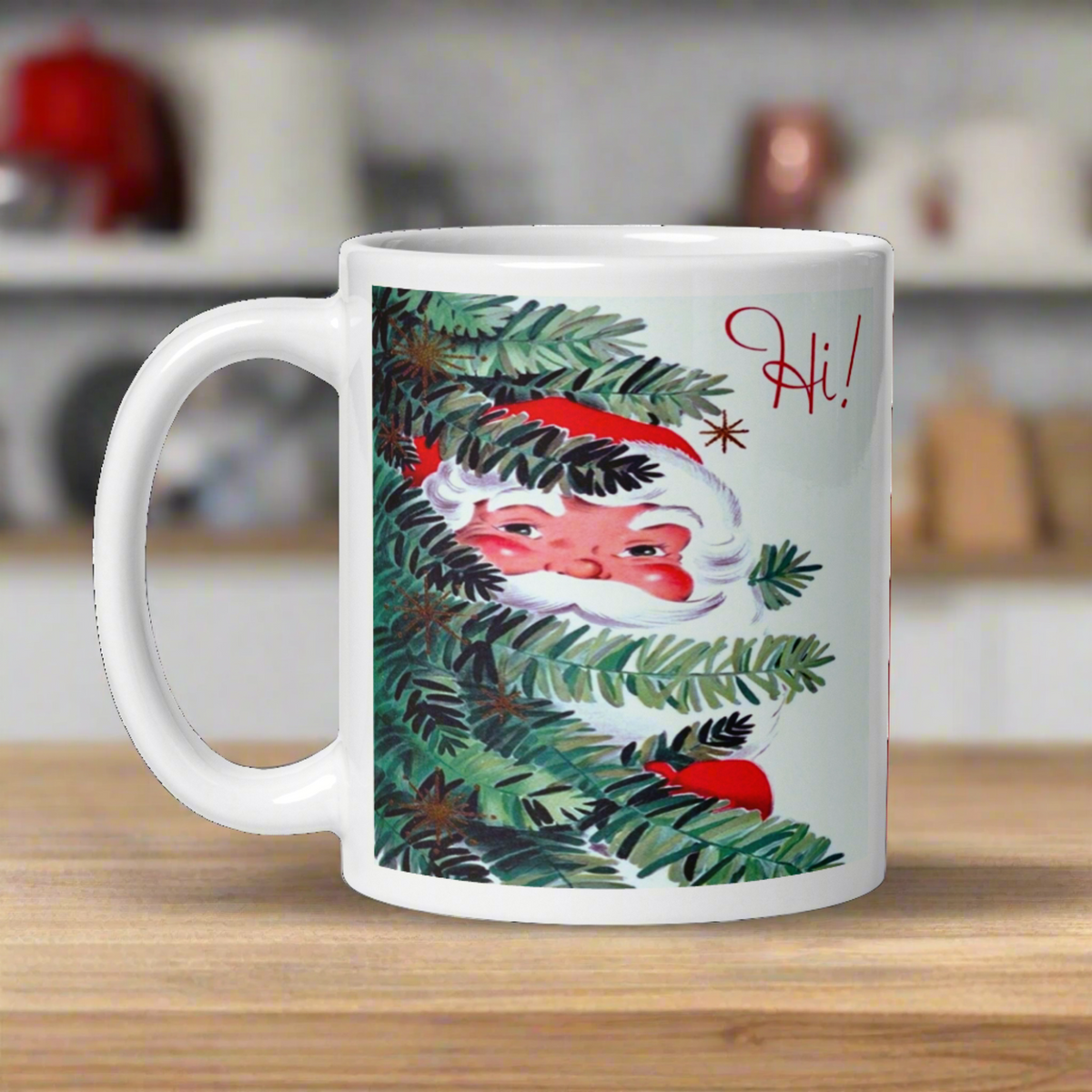 Hi! Santa In Tree Retro Vintage Glossy Coffee Mug