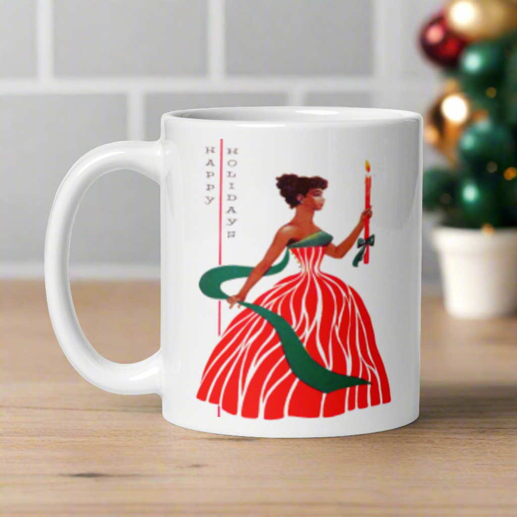 Happy Holidays Christmas Lady Glossy Coffee Mug