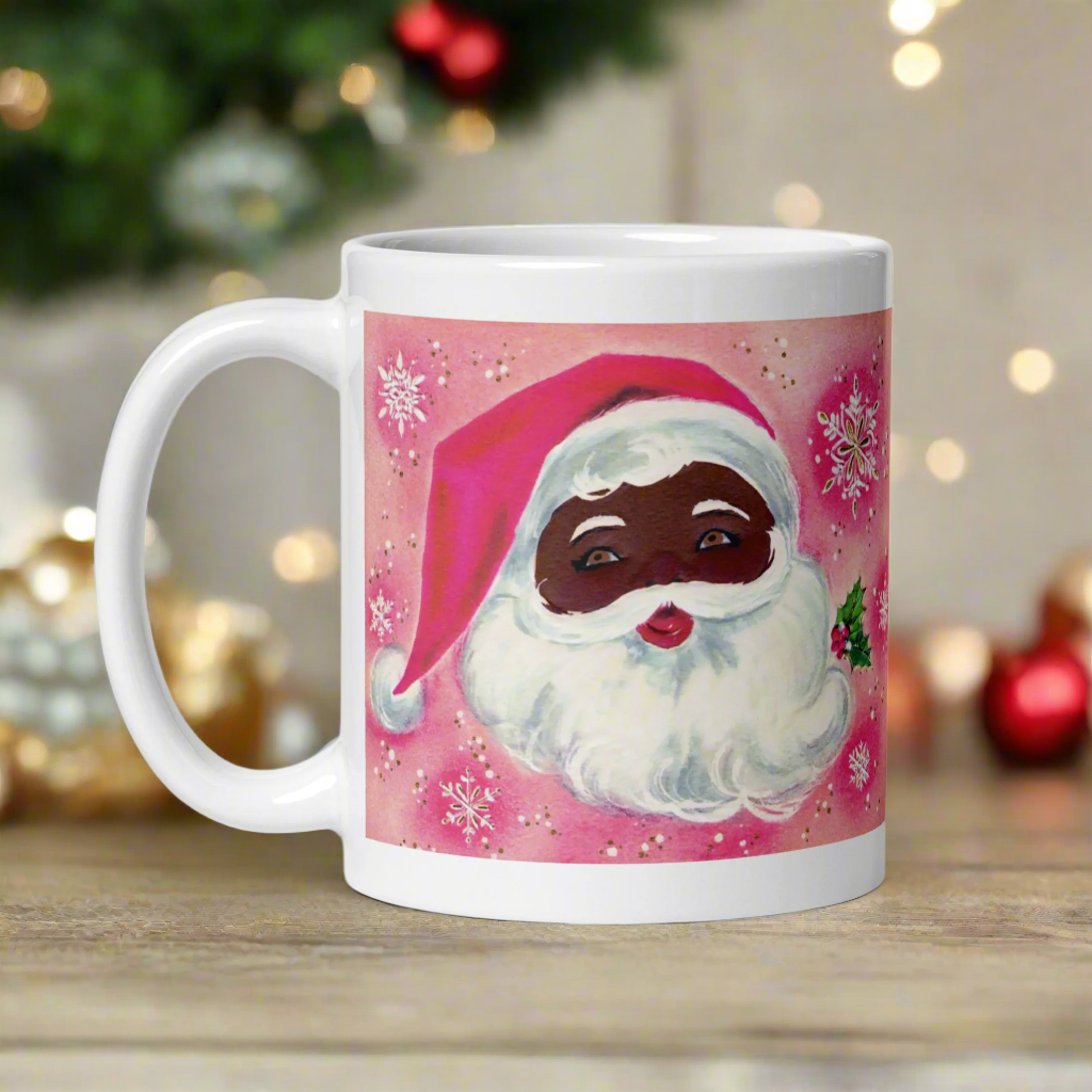 Pink Christmas Santa Mid Century Retro Christmas Glossy Mug