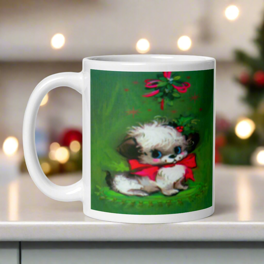 Christmas Puppy Under The Mistletoe Glossy Coffee Mug