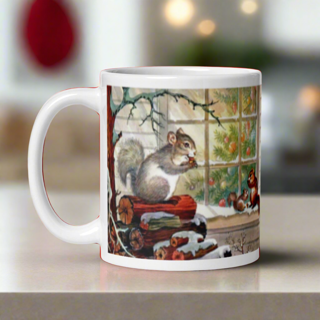 Squirrels In Snow Retro Christmas Glossy Coffee Mug