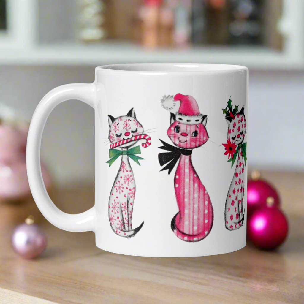 Christmas Cats Retro Midcentury Glossy Coffee Mug