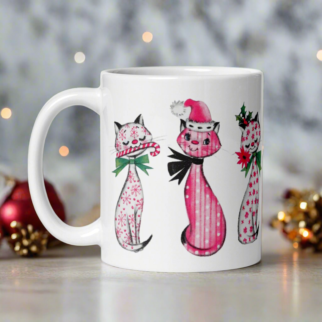 Christmas Cats Retro Midcentury Glossy Coffee Mug