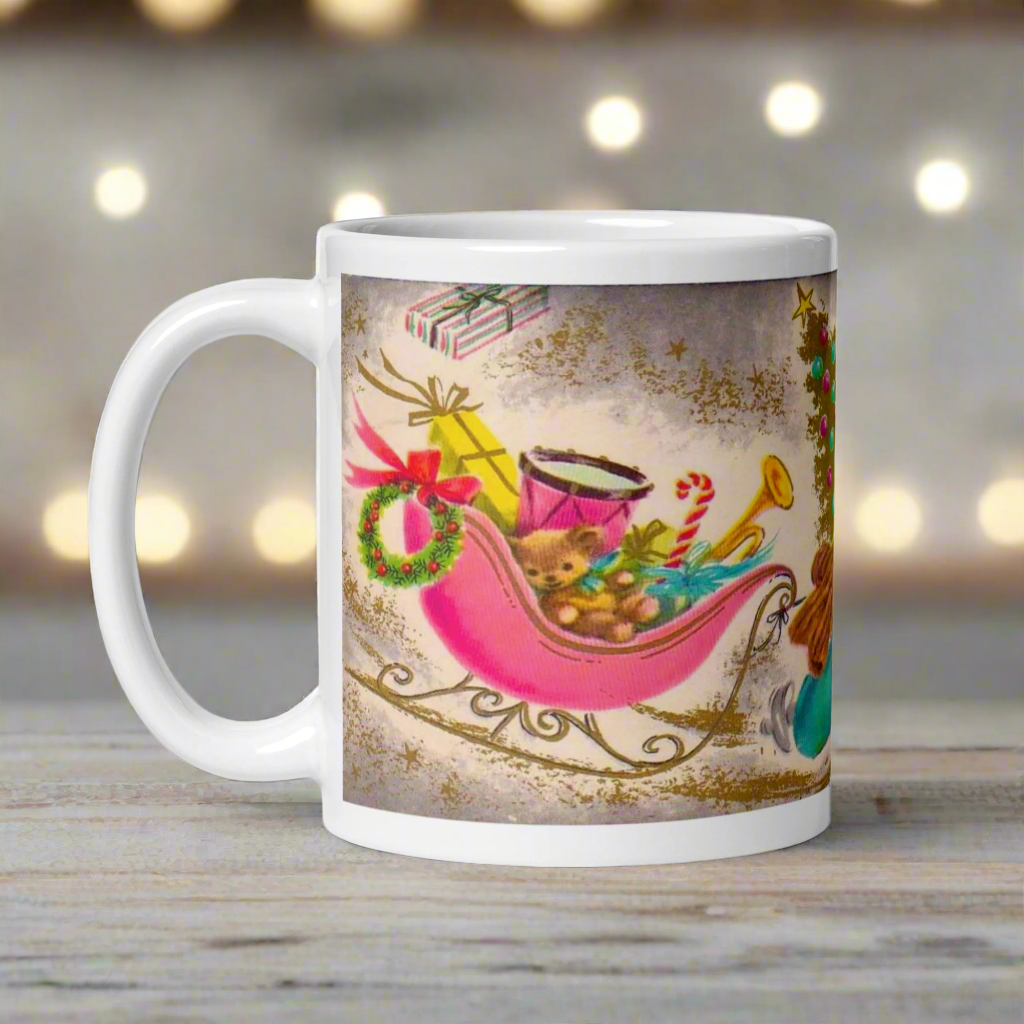 Santa In Convertible Car Midcentury Retro Christmas Glossy Coffee Mug