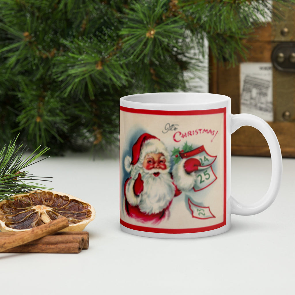 Santa It's Christmas Countdown Calendar Retro Print Ceramic Glossy Coffee Mug