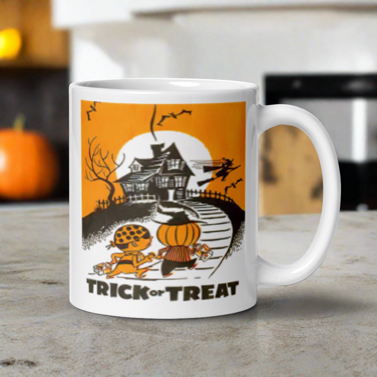 Trick or Treat Halloween Retro Vintage Art Glossy Coffee Mug