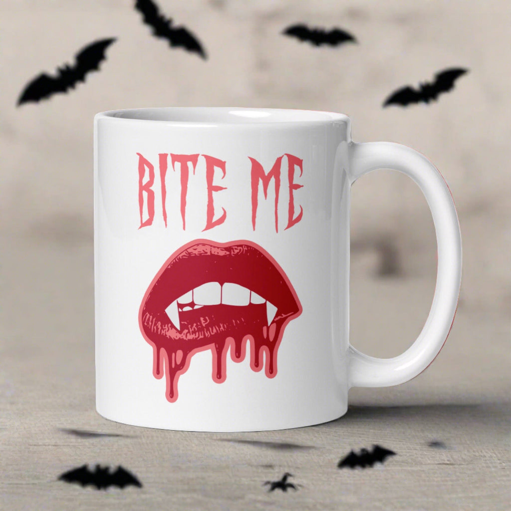 Bite Me Vampire Fangs Halloween Glossy Mug