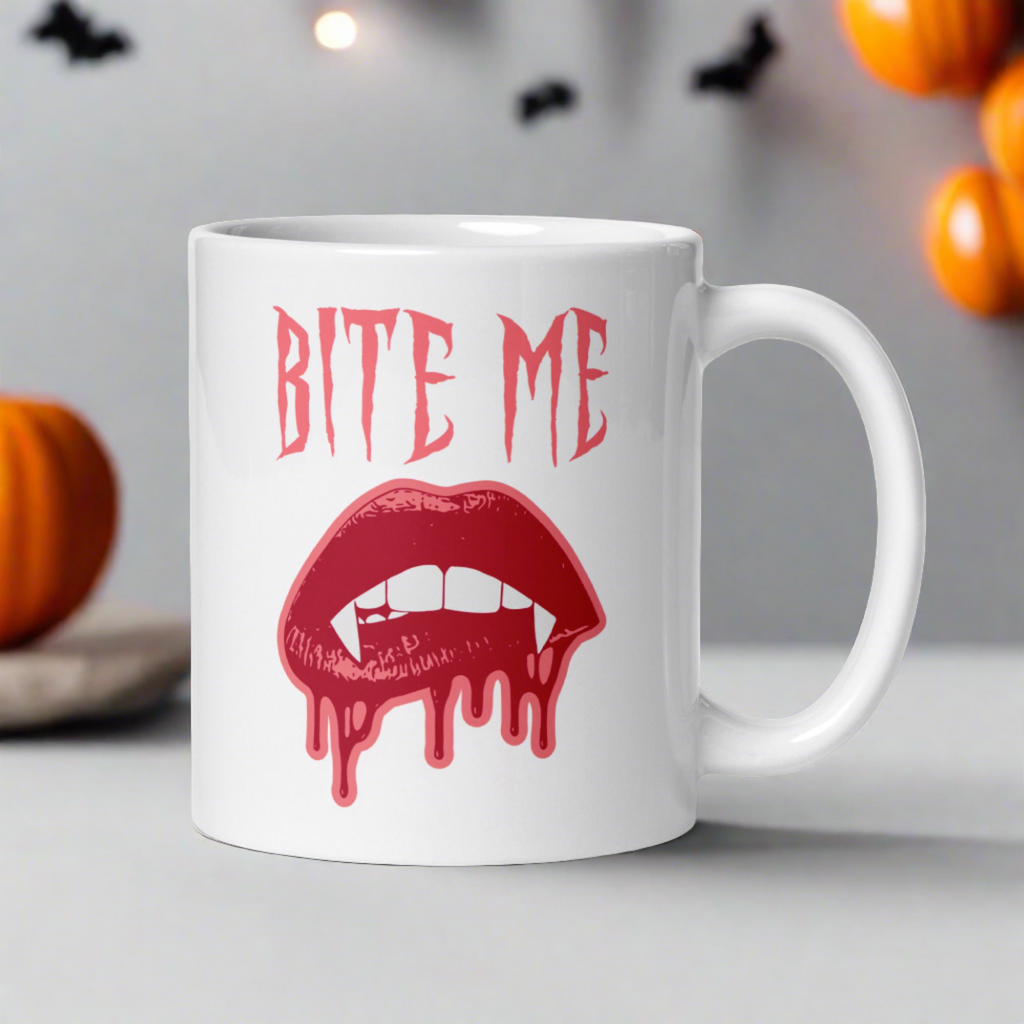 Bite Me Vampire Fangs Halloween Glossy Mug