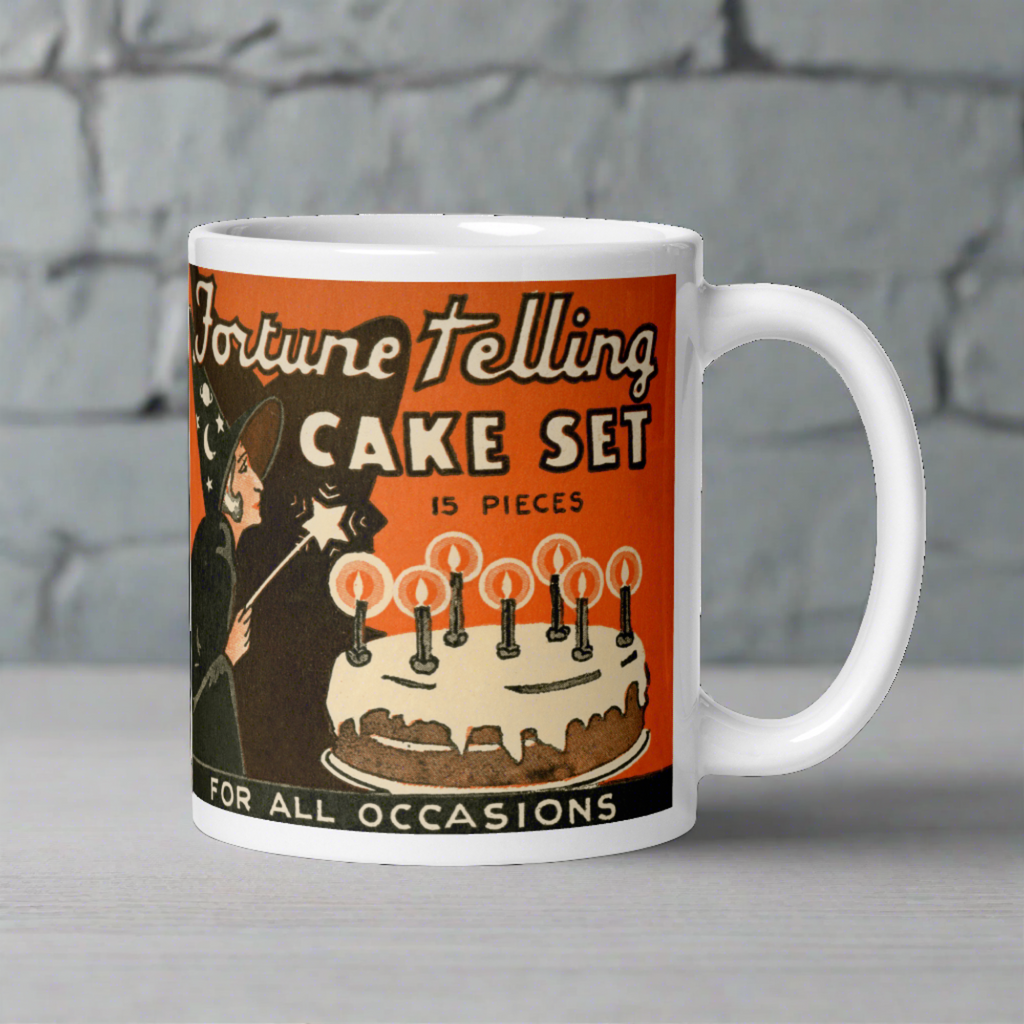 Fortune Telling Cake Set Retro Vintage Halloween Print Glossy Coffee Mug