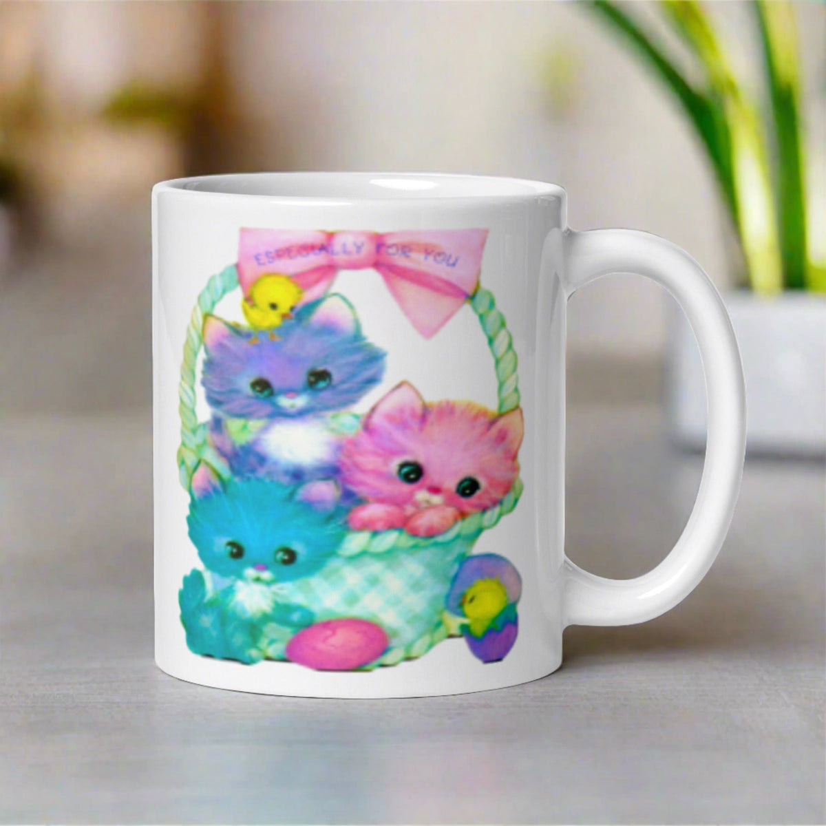 Spring Easter Kittens Baby Chicks Retro Vintage Glossy Coffee Mug