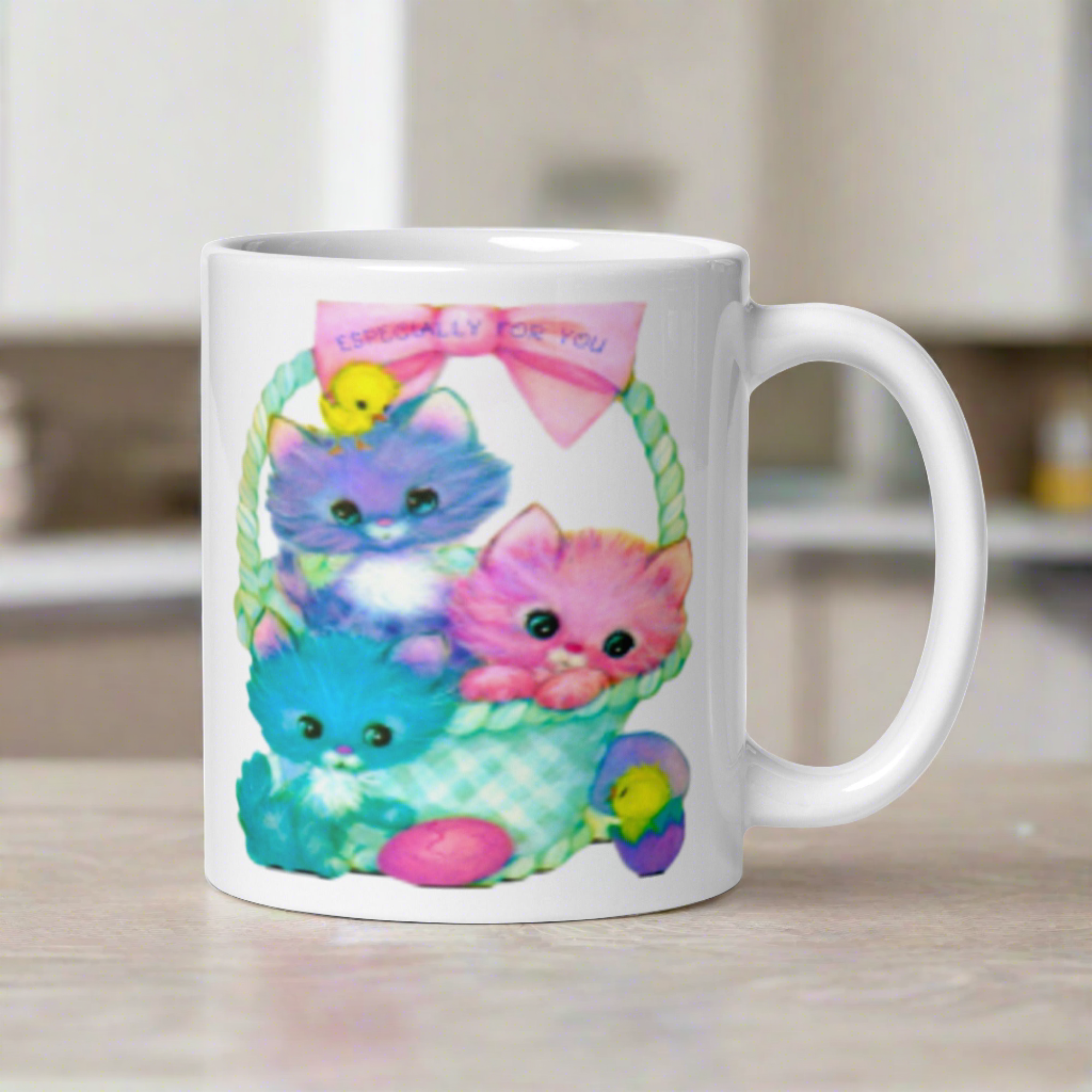 Spring Easter Kittens Baby Chicks Retro Vintage Glossy Coffee Mug