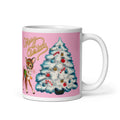 Merry Christmas Reindeer Mug White Teal Tree Pink Mid Century Retro Glossy Coffee Mug