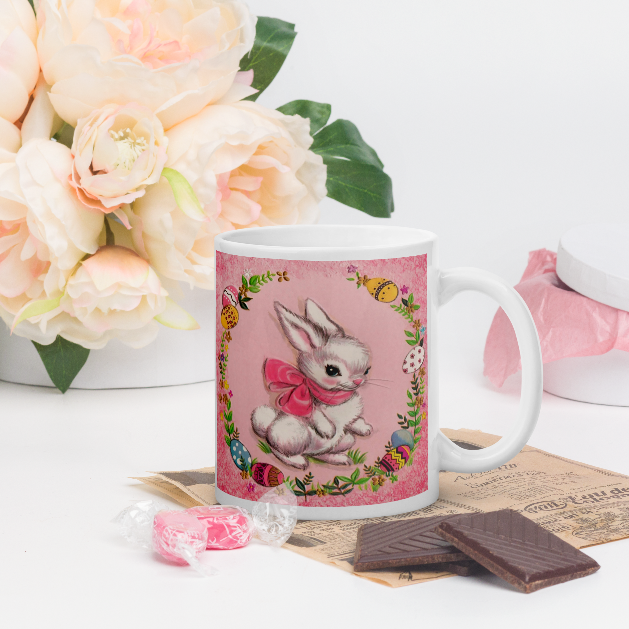 Spring Bunny 1950s Retro Easter Kitsch Glossy Coffee Mug