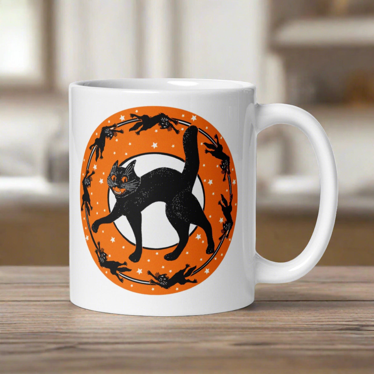 Black Cats Full Moon Retro Vintage Halloween Glossy Coffee Mug