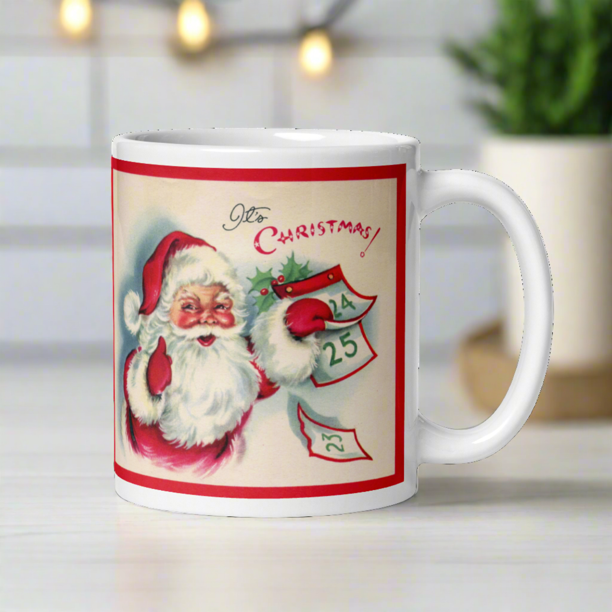 Santa It's Christmas Countdown Calendar Retro Print Ceramic Glossy Coffee Mug