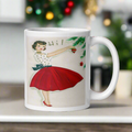 Christmas Lady Decorating Tree Glossy Coffee Mug