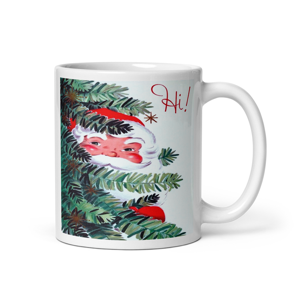 Hi! Santa In Tree Retro Vintage Glossy Coffee Mug