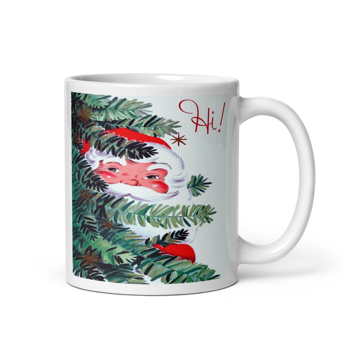 Hi! Santa In Tree Retro Vintage Glossy Coffee Mug