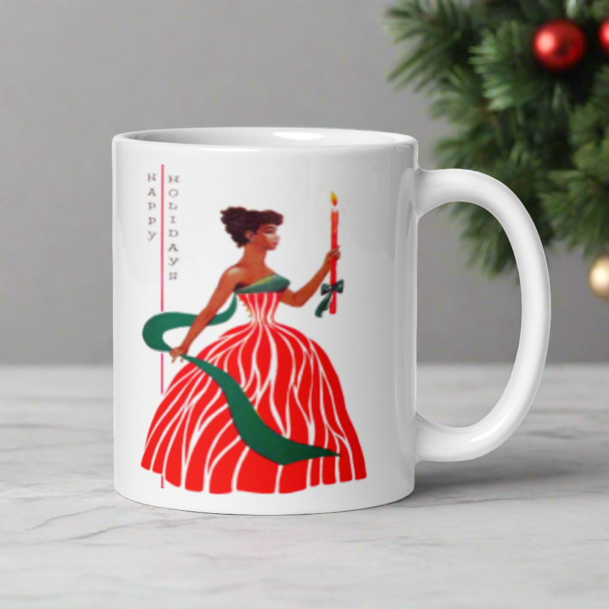 Happy Holidays Christmas Lady Glossy Coffee Mug