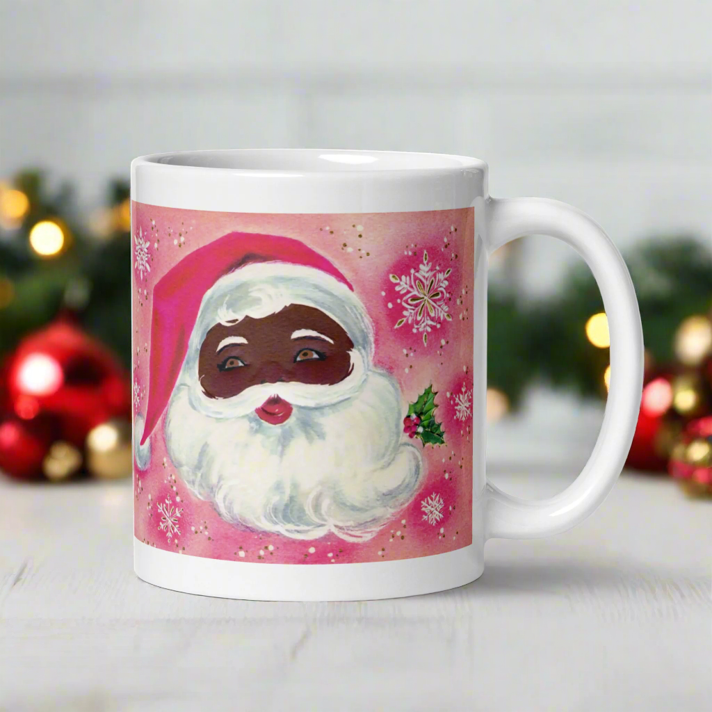 Pink Christmas Santa Mid Century Retro Christmas Glossy Mug