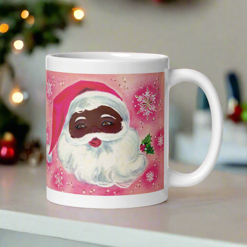 Pink Christmas Santa Mid Century Retro Christmas Glossy Mug