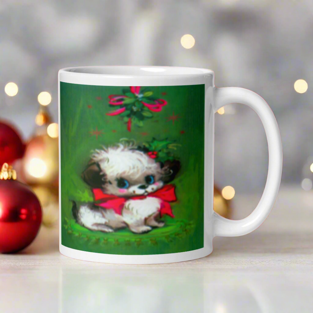 Christmas Puppy Under The Mistletoe Glossy Coffee Mug