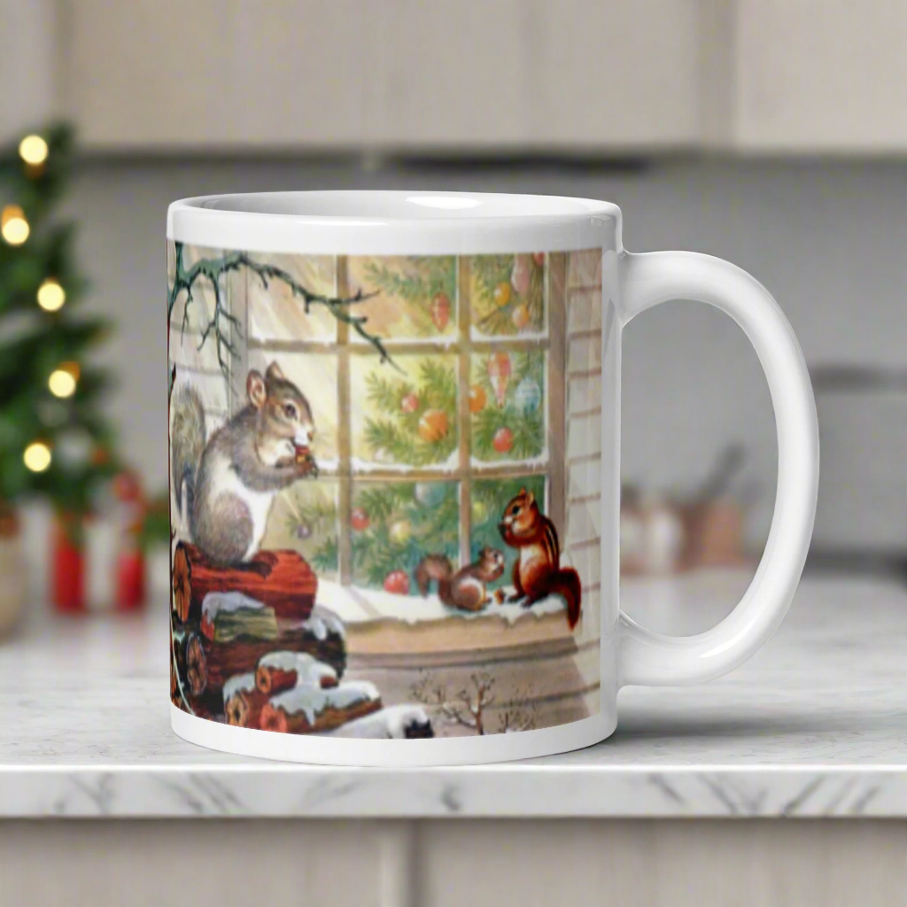 Squirrels In Snow Retro Christmas Glossy Coffee Mug