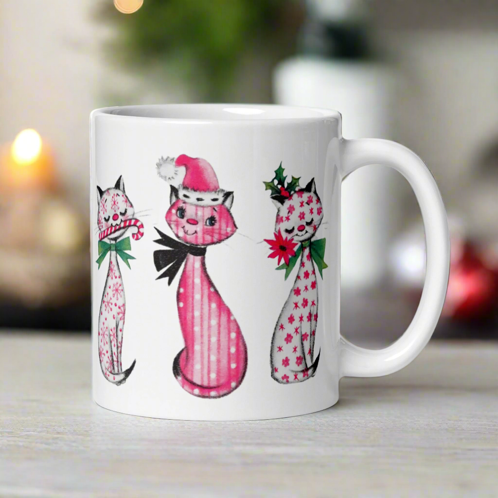 Christmas Cats Retro Midcentury Glossy Coffee Mug