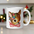 Reindeer Pink Bow Midcentury Retro Christmas Glossy Coffee Mug