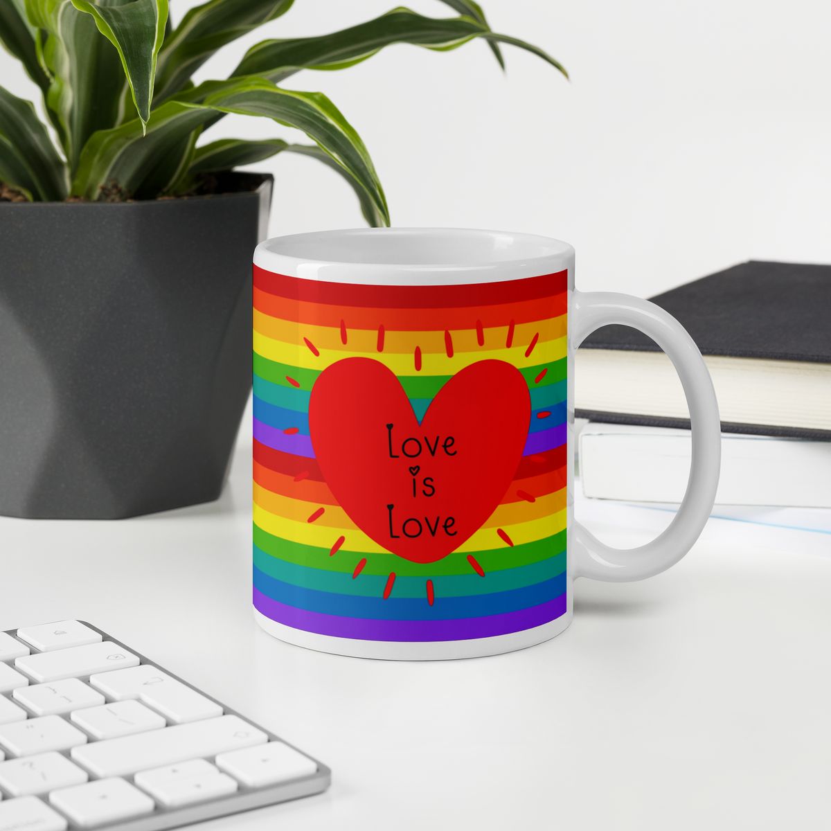 Love Is Love Rainbow Pride Heart Glossy Coffee Mug Ceramic Cup