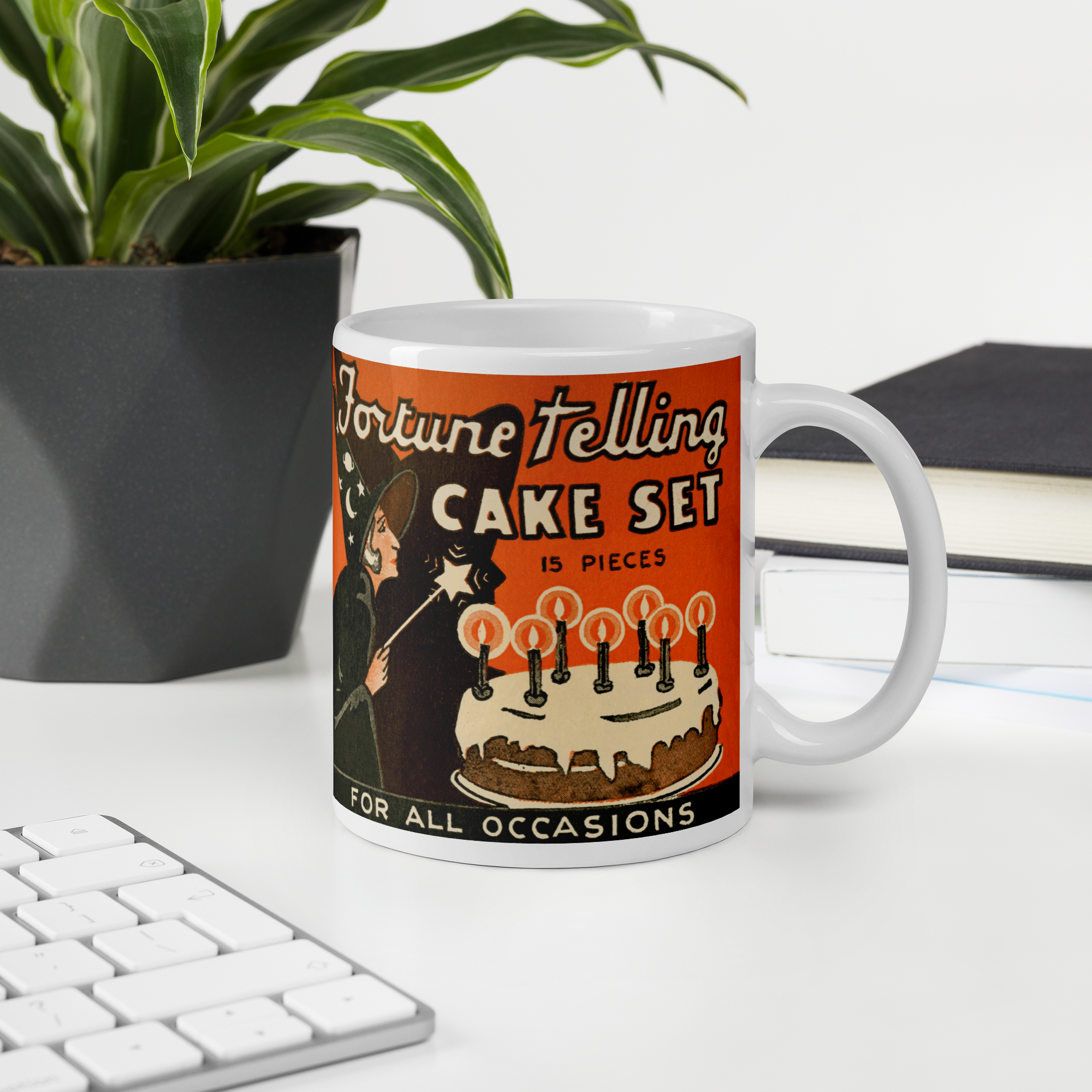 Fortune Telling Cake Set Retro Vintage Halloween Print Glossy Coffee Mug