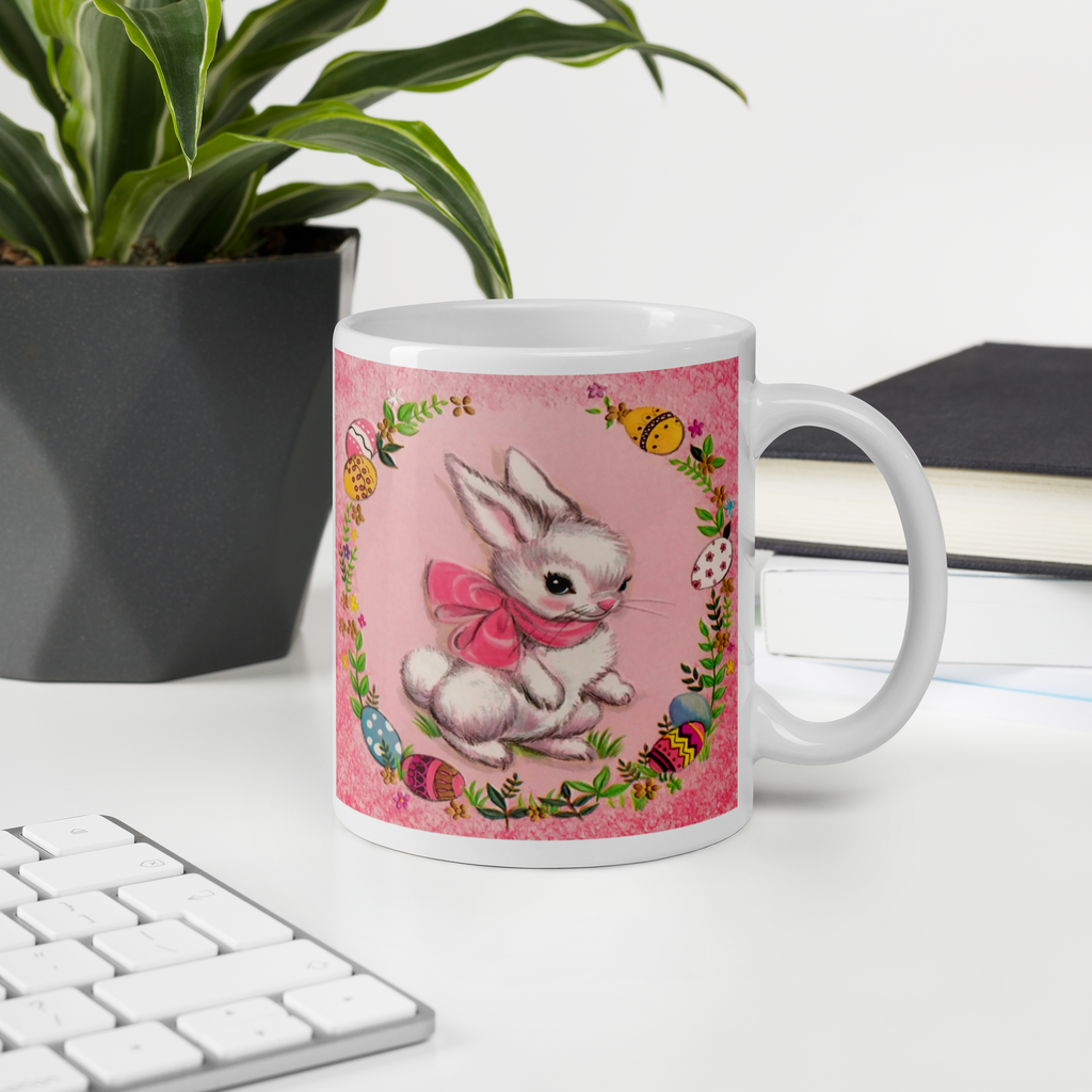 Spring Bunny 1950s Retro Easter Kitsch Glossy Coffee Mug