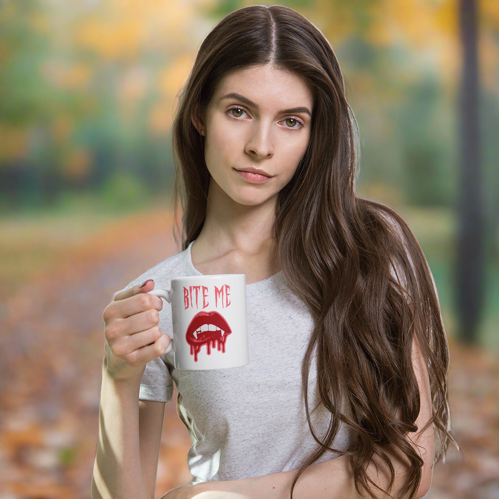 Bite Me Vampire Fangs Halloween Glossy Mug