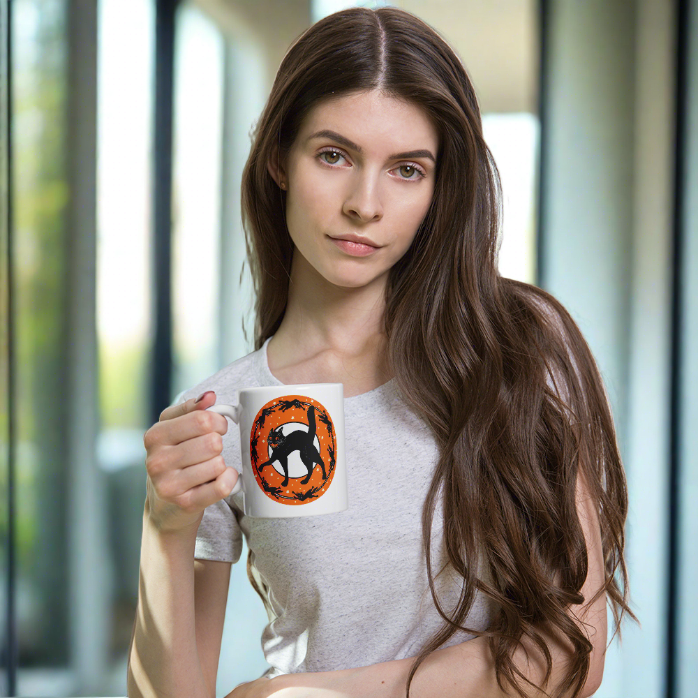 Black Cats Full Moon Retro Vintage Halloween Glossy Coffee Mug