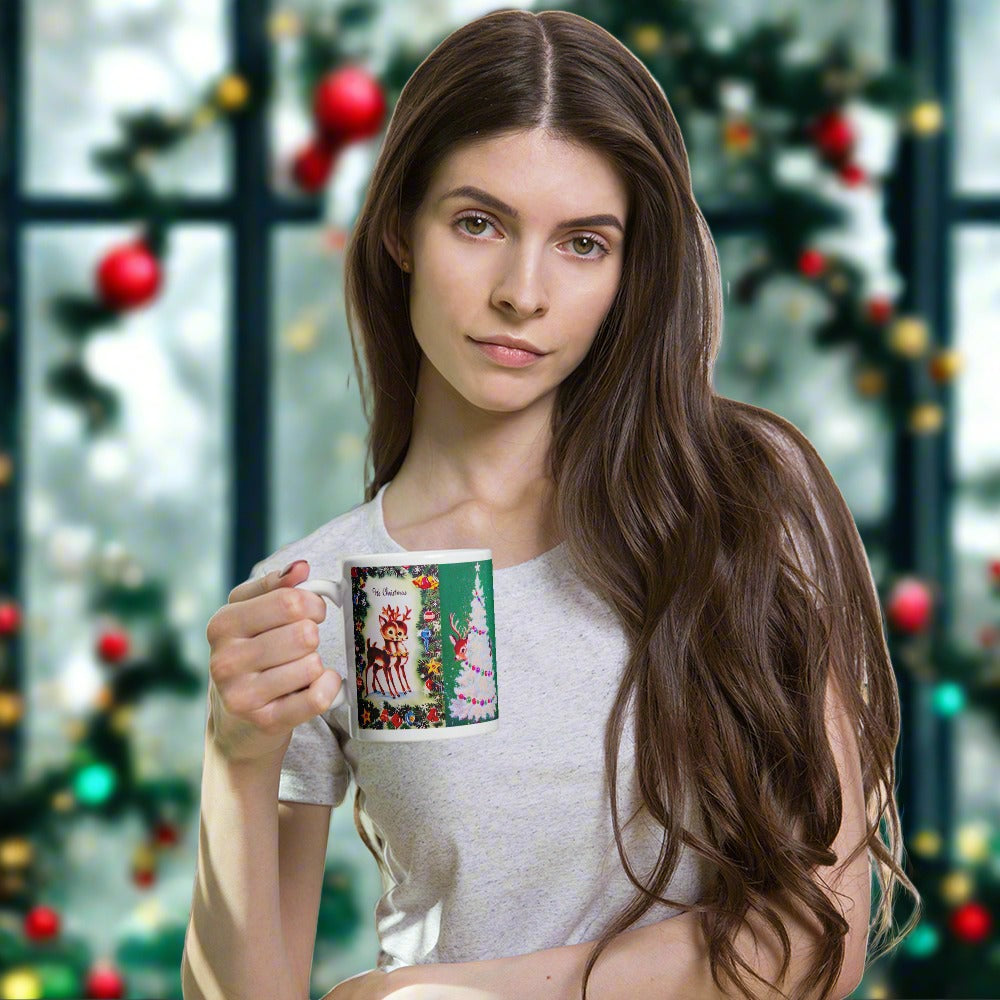 Christmas Mug Reindeer Collage Retro Vintage Glossy Coffee Mug