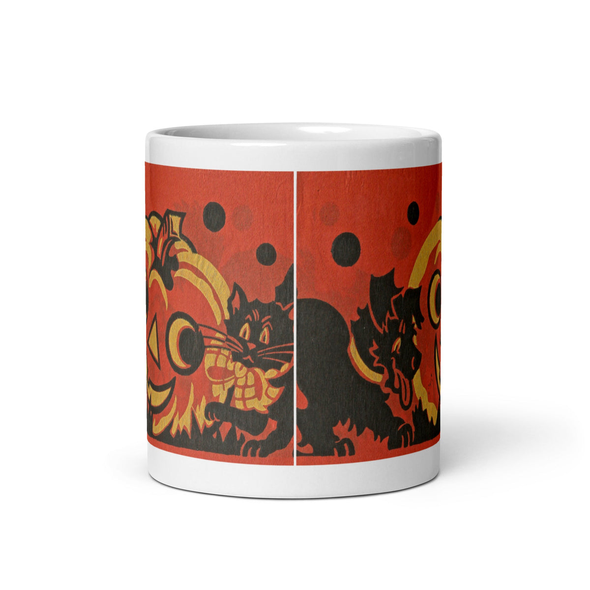 Halloween Jack O Lantern Black Cat And Dog Retro Halloween Print Glossy Mug