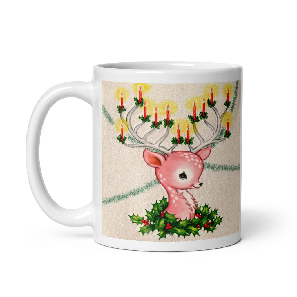 Christmas Reindeer With Candles Mid Century Retro Christmas Print Glossy Mug
