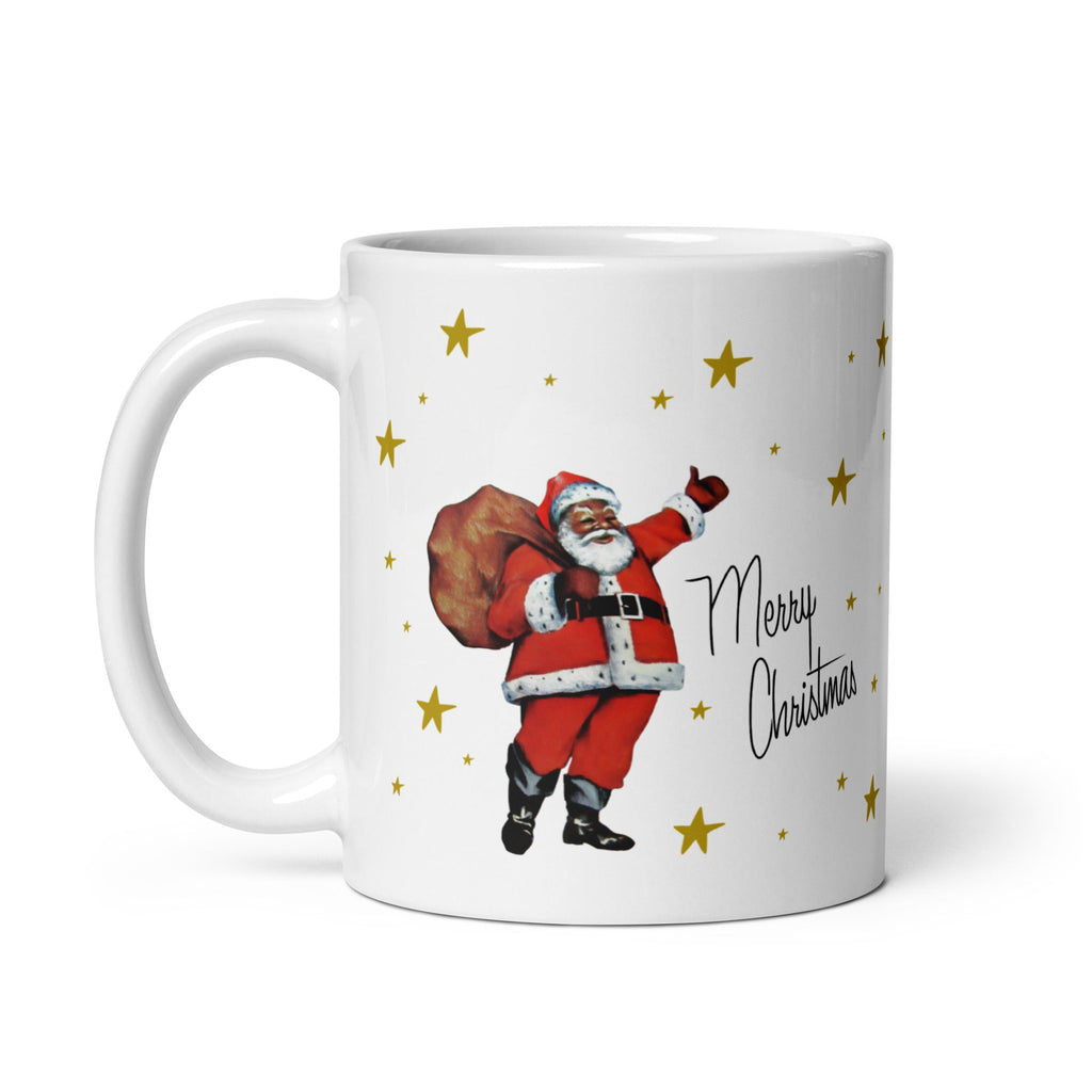 Santa With Stars Merry Christmas Mid Century Retro Christmas Print Glossy Mug