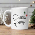 Christmas Greetings Starburst Atomic Mid Century Glossy Cofffee Mug