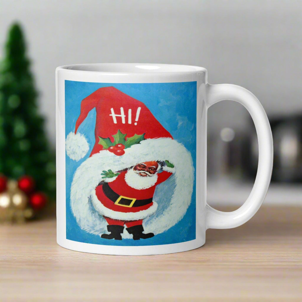 Hi Winking Retro Vintage Black Santa Glossy Coffee Mug