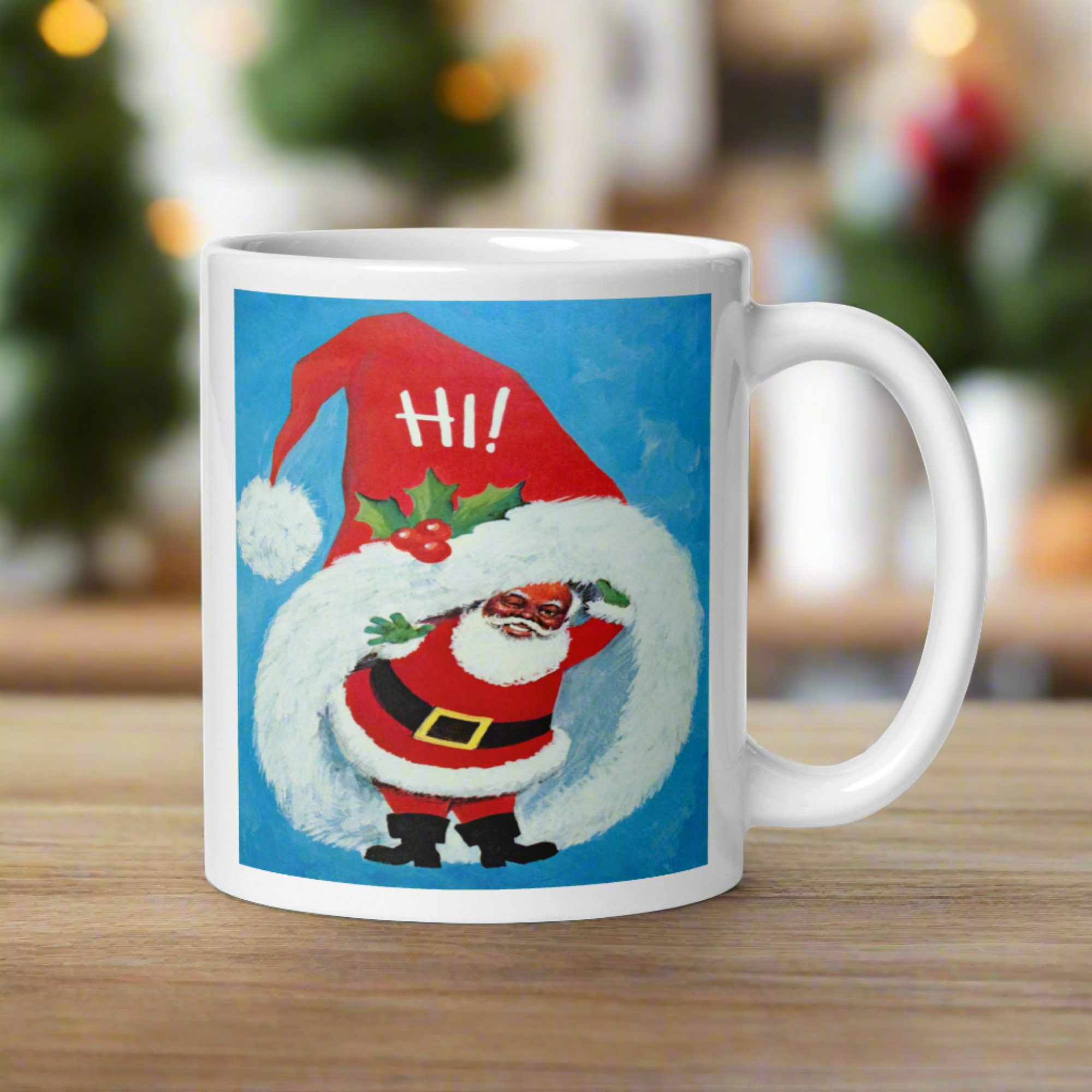 Hi Winking Retro Vintage Black Santa Glossy Coffee Mug