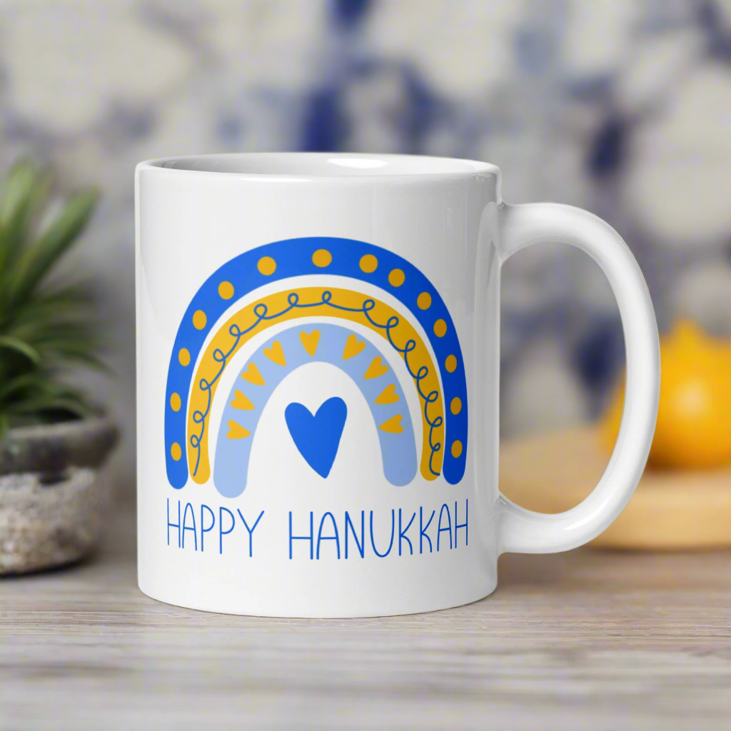 Happy Hanukkah Boho Rainbow Glossy Coffee Mug