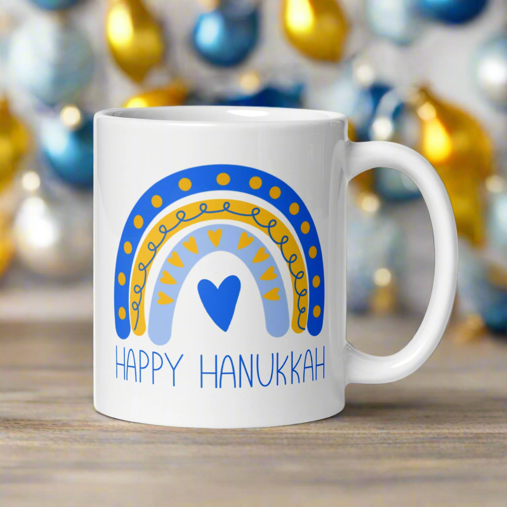 Happy Hanukkah Boho Rainbow Glossy Coffee Mug