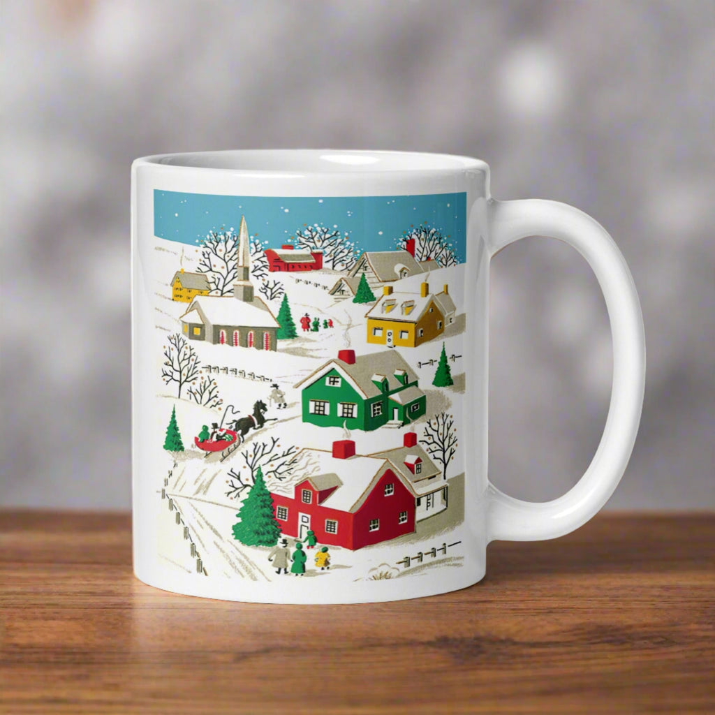 Cozy Christmas Village Retro Christmas Glossy Coffee Mug