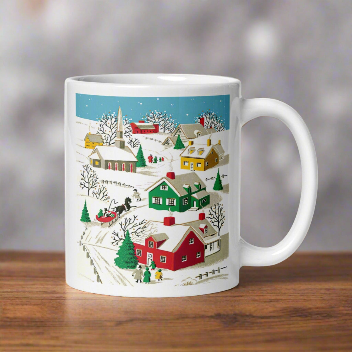 Cozy Christmas Village Retro Christmas Glossy Coffee Mug