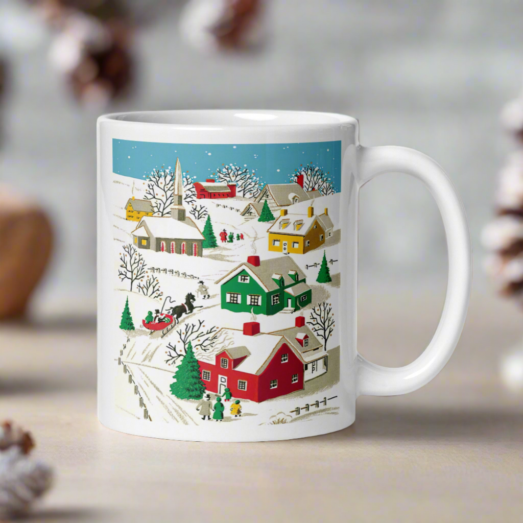 Cozy Christmas Village Retro Christmas Glossy Coffee Mug